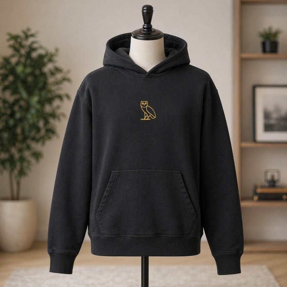 OVO Octobers Very Own Essentials Owl Logo Hoodie Black Gold Mens Small